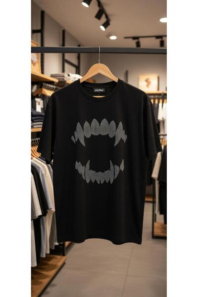 playwear Taşlı Figür Baskılı Tshirt %100 Pamuk Regular Fit T-Shirt