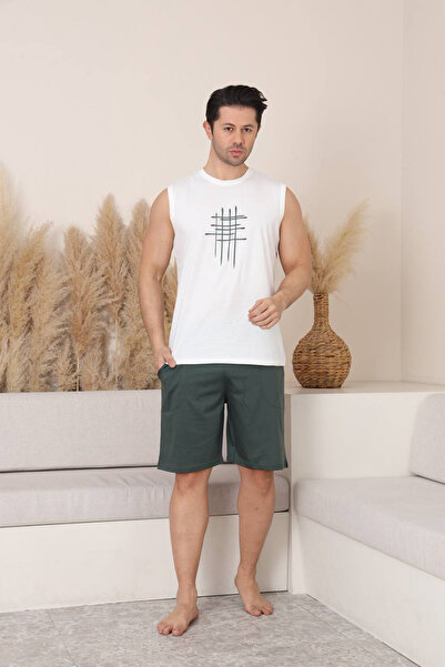 SEBOTEKS 100% Cotton Sleeveless Pocketed Men's Shorts Pajama Set 2011