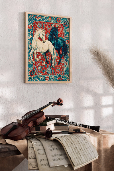 Artiera Κόκκινη τιρκουάζ εικόνα λαϊκής τέχνης με άλογο, διακοσμητικός διάδρομ...