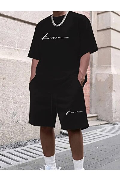 ELAN WEAR - طقم شورت رجالي من القطن المطبوع مكون من قطعتين مقاس كبير - قماش ع...