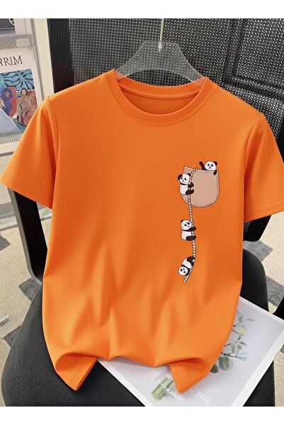 Oksit Cute Panda Graphic Drawstring Pocket Detailed Short Sleeve Oversize Uni...
