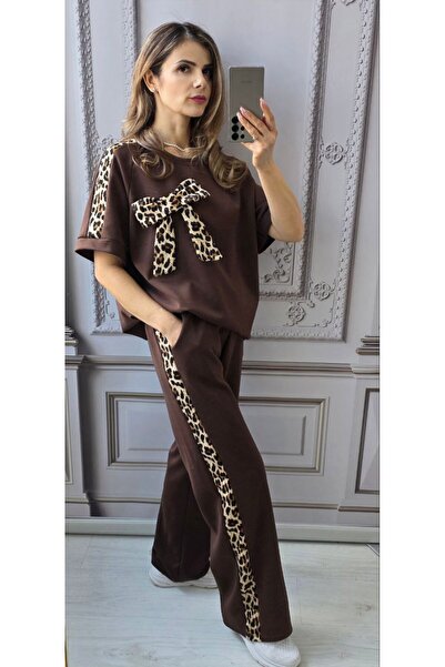 MAXORA SHOP Women's set consisting of a leopard Patterned T-shirt and pants