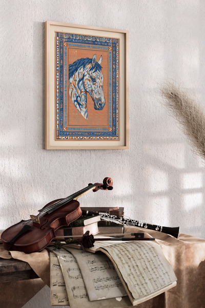 Artiera Ζωγραφική με παραδοσιακά μοτίβα μπλε αλόγων, καλλιτεχνική διακοσμητικ...