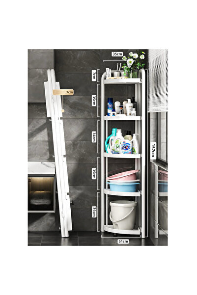 Vivendo Folding metal corner shelf, 5 levels, 157x51x51cm, White