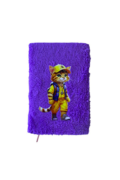 mercanpromosyon Cat Plush Notebook with Coral Glasses and Bag - Soft Furry Fu...