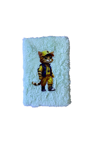 mercanpromosyon Cat Plush Notebook with Coral Glasses and Bag - Soft Furry Fu...