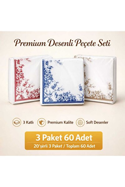 CKM silikon Blanc Premium Kuş Desenli Davet Sofrası Peçetesi
