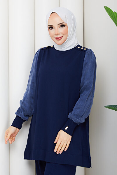 Pamuk Butik Women's Silk Kupra Pants and Double Mercerized Knitwear Set