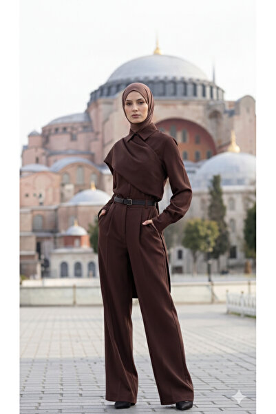 pazarella Women's Long Sleeve Shawl Detailed Blouse and Pants Two-Piece Set I...
