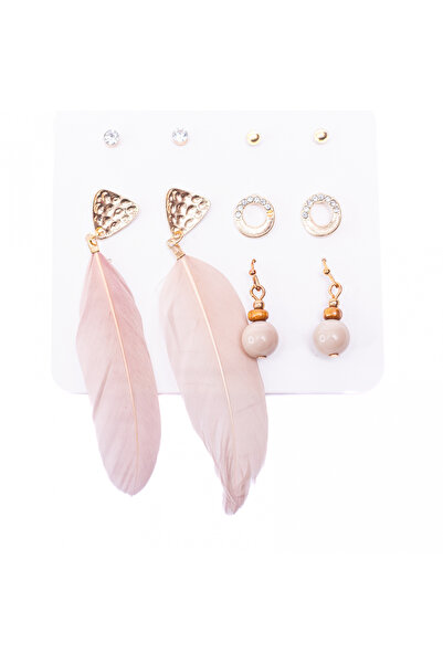 Mad Diva Set of 5 Pairs of Feather Earrings, Nude