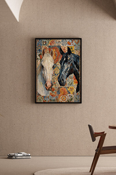 Artiera Πίνακας με άλογα με σχέδια patchwork, έθνικ διακοσμητικός πίνακας για...
