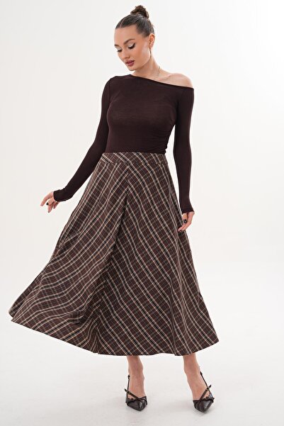 ŞİMAL Women's Plaid Woolen Long Skirt 260294 -