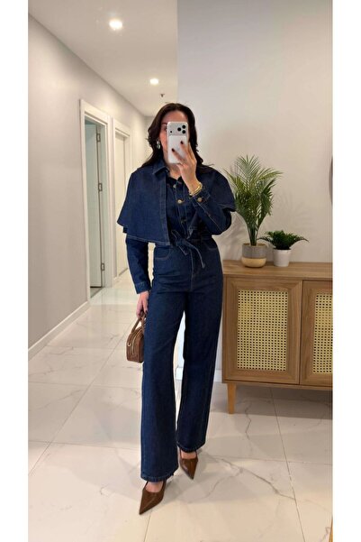auzou eveil Women's Detachable Collar Denim Jumpsuit New Model