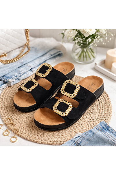 Babetty Women's Daily Slippers with Double Straps and Stone Buckle, Orthopedi...