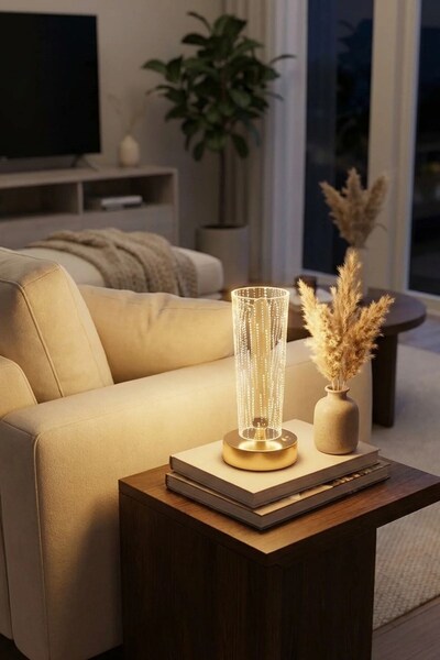 Buffer ® Silindirik Kristal Nokta Model LED Masa Lambası – Gold Tabanlı, Doku...