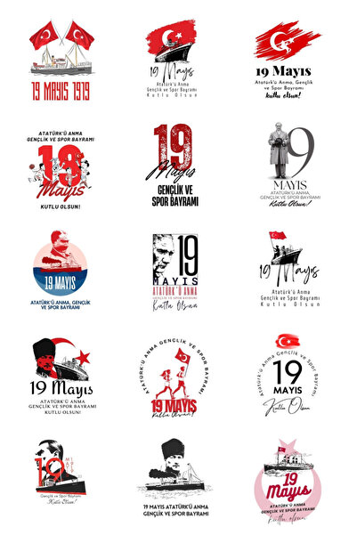 Bimotif 19 Mayıs Atatürkü Anma, Gençlik ve Spor Bayramı sticker, 4x4 cm, 15 ç...