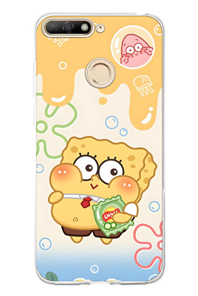 FLAMENKO حافظة هاتف شفافة بنمط سبونج بوب متوافقة مع هاتف هواوي Y6 2018