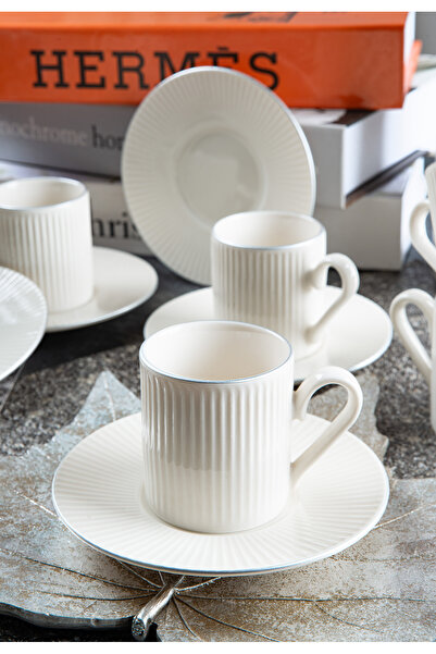 Heda Porselen Elif 6 Kişilik 12 Parça Platin Kahve Takımı