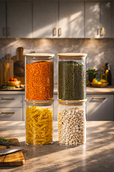 Porsima 416 Set of 4 950 ml Bamboo Vacuum Lids Glass Jars Storage Container 1...