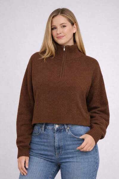 ModaPlaza Women's Zippered Polo Collar Sweater 6217