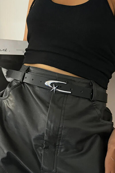 Köstebek Black Cosmos Star Leather Belt