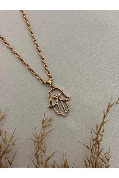 stainless steell Rosegold Fatıma Ana Eli Model Steel Necklace