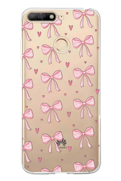 FLAMENKO حافظة هاتف شفافة بنمط فيونك وردي متوافقة مع هاتف هواوي Y6 2018