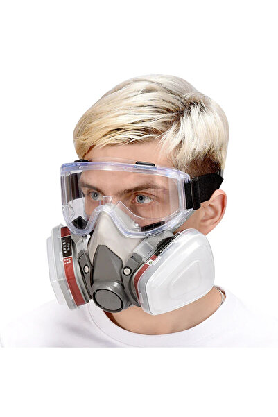 Vivendo Protective mask with goggles for painting, gases and dust, with 2 int...