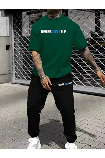 puolikuu Men's Oversize Tracksuit Set - Nevergo Printed T-Shirt - Tracksuit