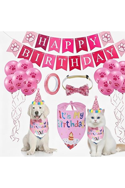 Yıldızhane Cat Dog Female-Male Birthday Ornament Set Celebration Set Post for...