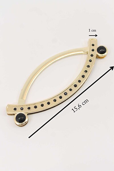 ERDAL DERİCİLİK Χρυσό Τσάντα με μαύρη πέτρα και λουράκι χειρός