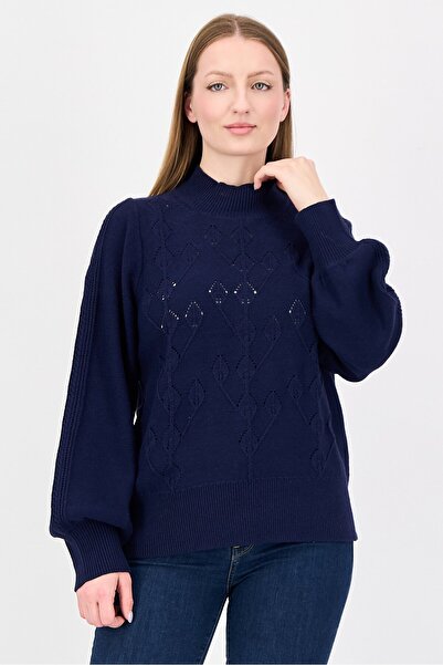 Great Plains Women High Neck Knitted Long Sleeve Sweater, Navy Blue