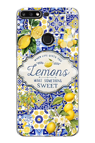 FLAMENKO حافظة هاتف شفافة بنمط الليمون متوافقة مع هاتف هواوي Y7 2018