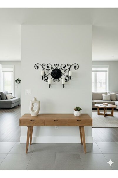 Samsun Demsa Demir Ferforje Aslan Figürlü Ferforje Duvar Şamdanı - 4 Mumlu De...