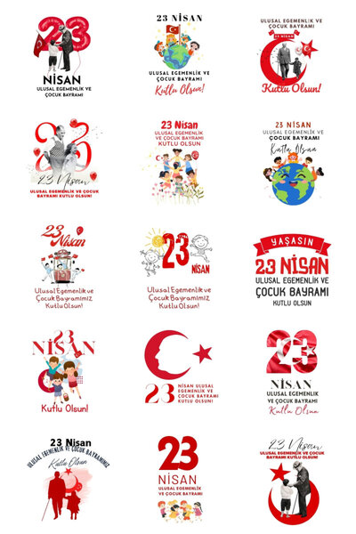 Bimotif 23 Nisan Ulusal Egemenlik ve Çocuk Bayramı sticker seti, 4x4 cm, 15 ç...