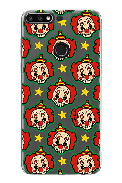 FLAMENKO حافظة هاتف شفافة متوافقة مع هاتف هواوي Y7 2018 بنمط المهرج