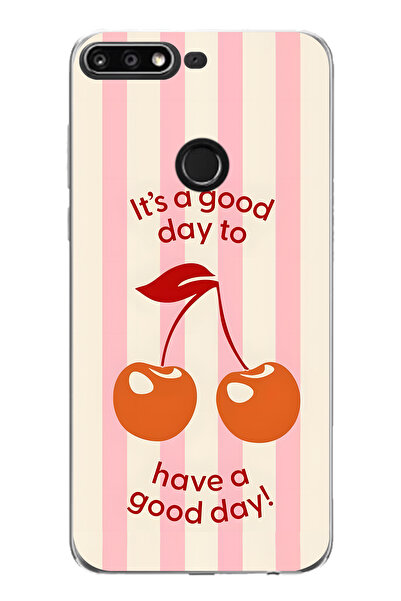 FLAMENKO حافظة هاتف شفافة متوافقة مع هواوي Y7 2018 بنمط الكرز