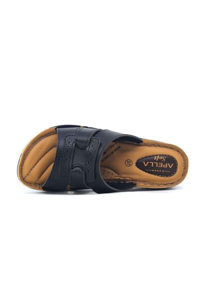 Apella Soft Sole Interlocking Orthopedic Square Cut Detailed Stylish Black Women's Slippers
