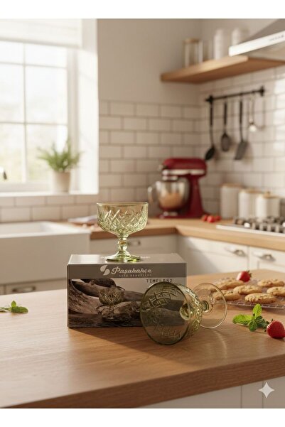 Paşabahçe 440211 Timeless Magnolia Green Glass Bowl Dessert Bowl 6 Pieces 300Cc