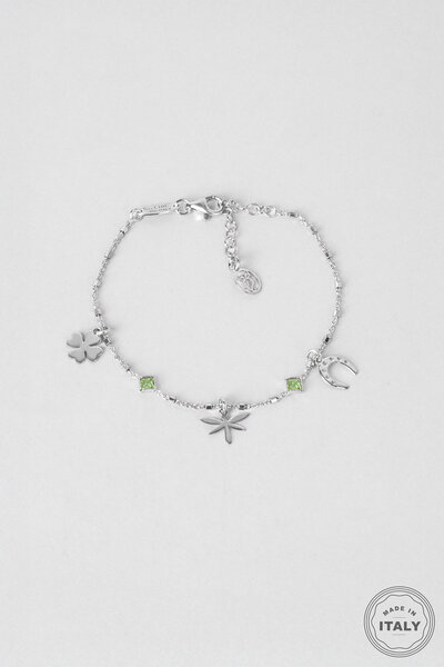 So CHIC... İtalyan Şans 18 Ayar Beyaz Altın Kaplama 19 Cm Gümüş Bileklik