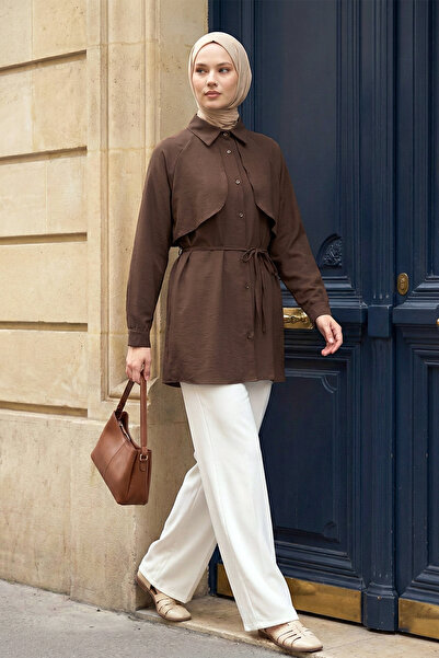 MODAQU Bolero Detailed Poplin Brown Tunic