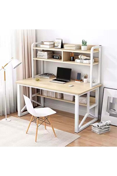 Vivendo Birou cu rafturi integrate, PAL melaminat, cadru metalic, Stejar, 140...