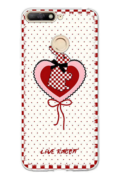 FLAMENKO حافظة هاتف شفافة متوافقة مع هاتف هواوي Y6 2018 بنمط أرنب مربعات حمراء