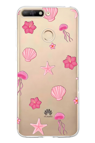 FLAMENKO حافظة هاتف شفافة متوافقة مع هاتف هواوي Y6 2018 بتصميم البحر الوردي