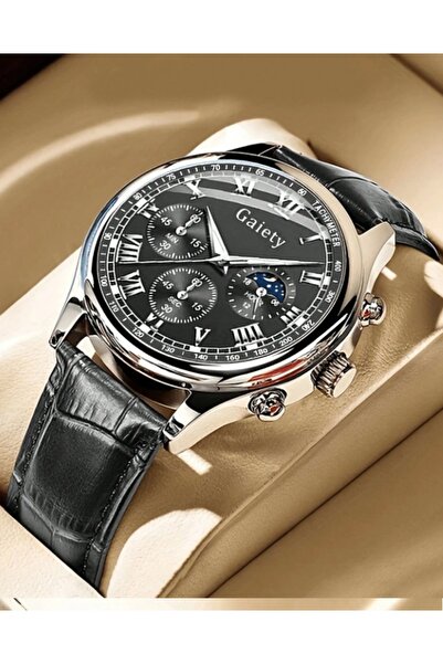 Gaiety Elegant Men's Watch with Black Dial and Roman Numerals, Leather Belt ,...