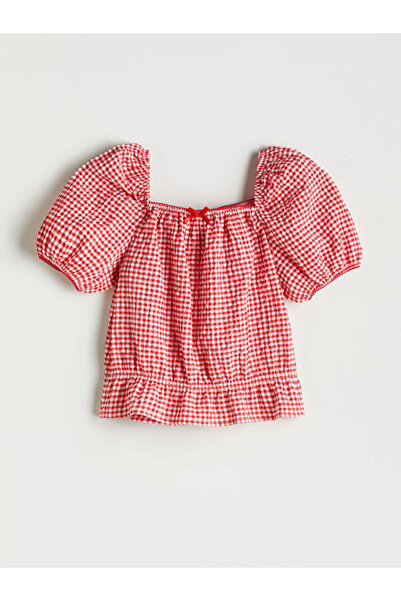 LC Waikiki Freezen Store'dan I Kare Roba Yaka Kareli İşlemeli Kız Çocuk Bluz