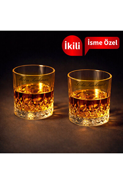 hediyekralı Kişiye Özel Kristal Viski Bardağı – İkili Premium Viski Kadehi