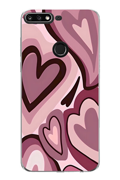 FLAMENKO حافظة هاتف شفافة متوافقة مع هاتف هواوي Y7 2018 بنمط قلب أحمر كلاريت