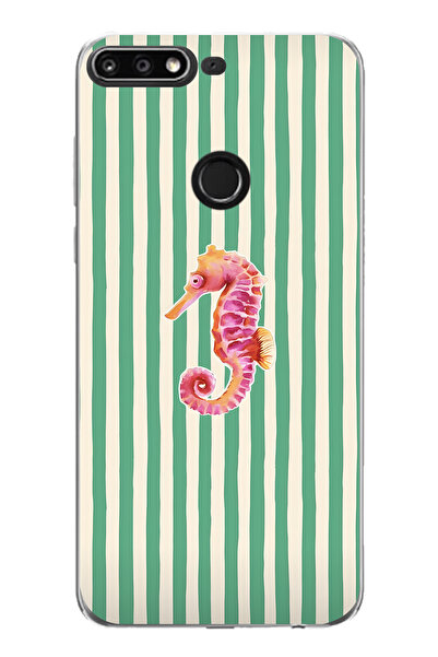 FLAMENKO حافظة هاتف شفافة بنمط حصان البحر متوافقة مع هاتف هواوي Y7 2018