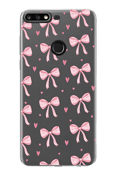 FLAMENKO حافظة هاتف شفافة بنمط فيونك وردي متوافقة مع هاتف هواوي Y7 2018